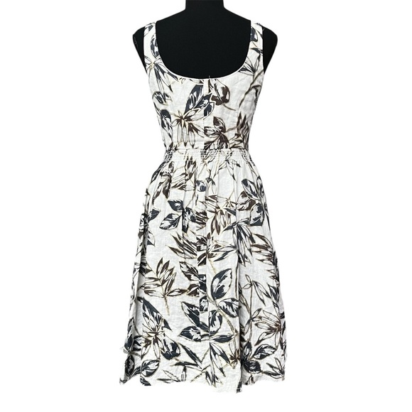 J Crew 0 Foil Leaf Zip Front 100% Linen Boho Chic Tropical Beachy A-Line Dress - Picture 4 of 16